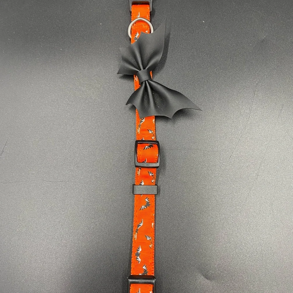 Dog size small/medium orange bat bowtie pet collar